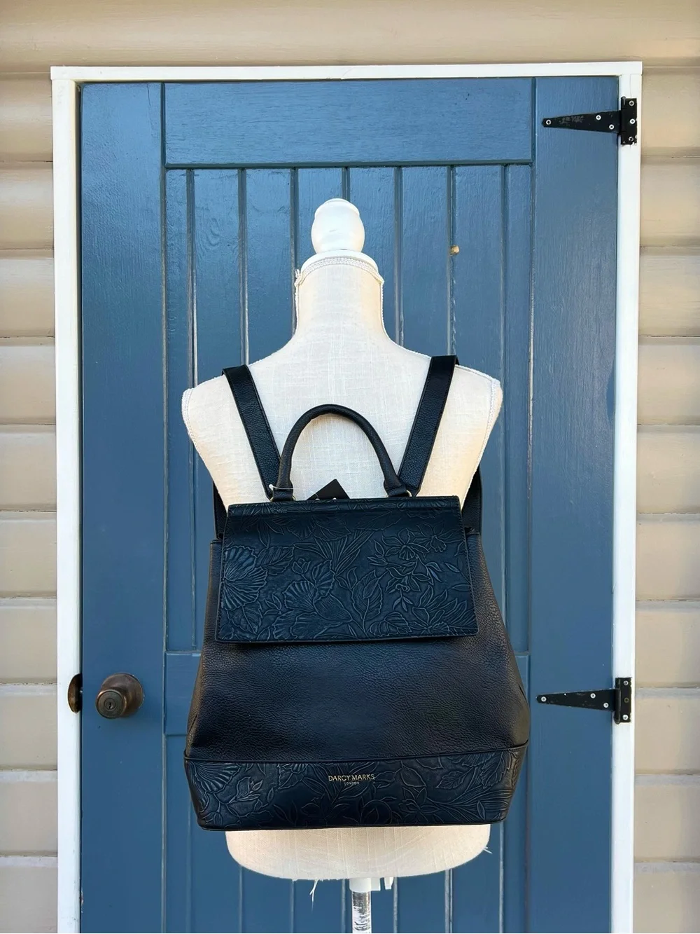 Darcy Marks London Black Embossed Floral Backpack Bag